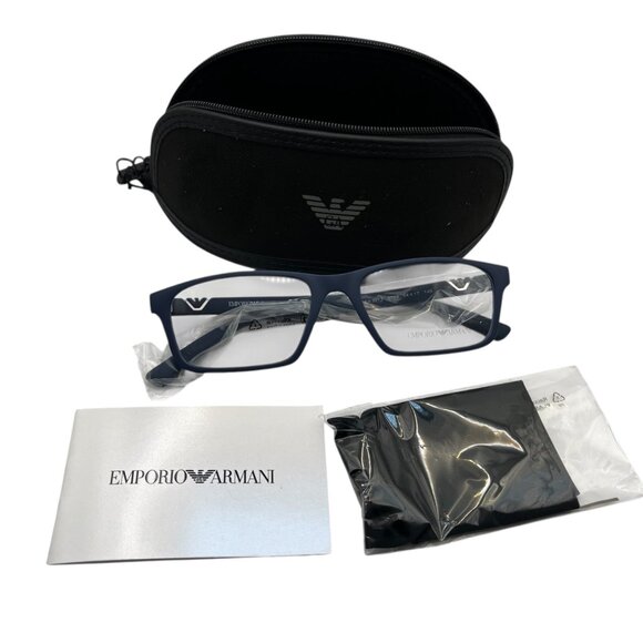 Emporio Armani Rectangular Matte Blue Mens Glasses Frames EA3213 - Picture 1 of 7